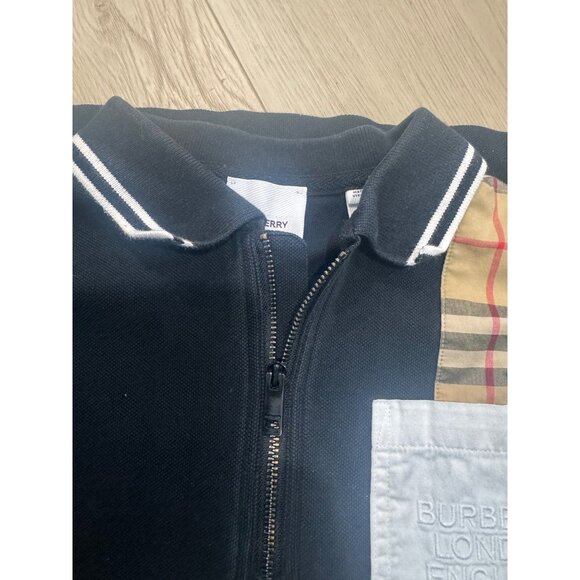 Burberry Kids Polo Shirt Size 10Y Black & Classic Check Panel with Zip Closure - Picture 6 of 9